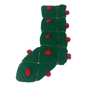 Vintage 1970s Green and Red Holiday Stocking Handmade